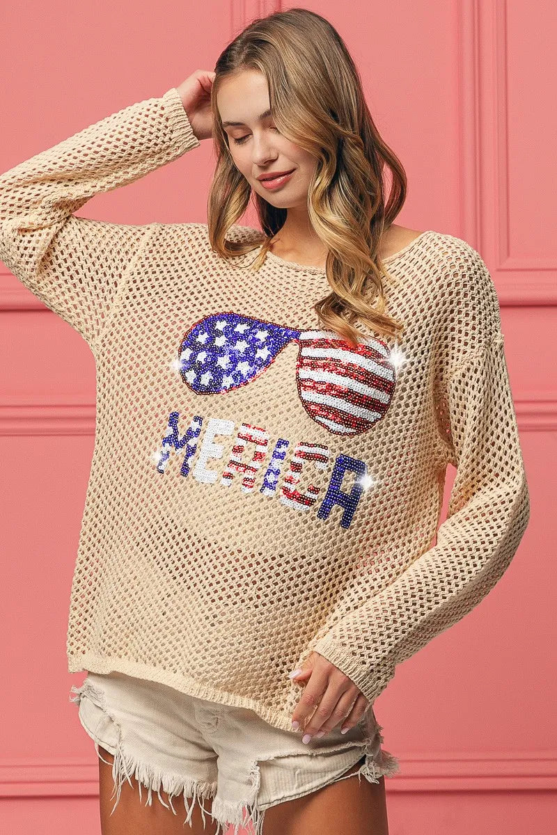BiBi Sequin American Flag Sunglasses Knit