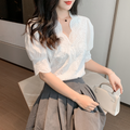 Floral Embroidered Women's Blouse with V-Neck Design