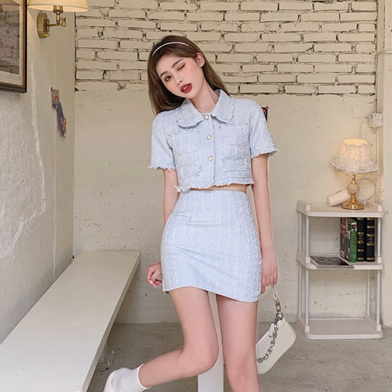 Chic Summer Two-Piece Women's Skirt and Jacket Set