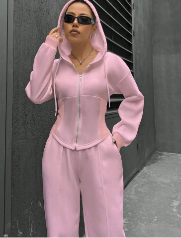 Women's Y2K Casual Two-Piece Set with Hooded Jacket