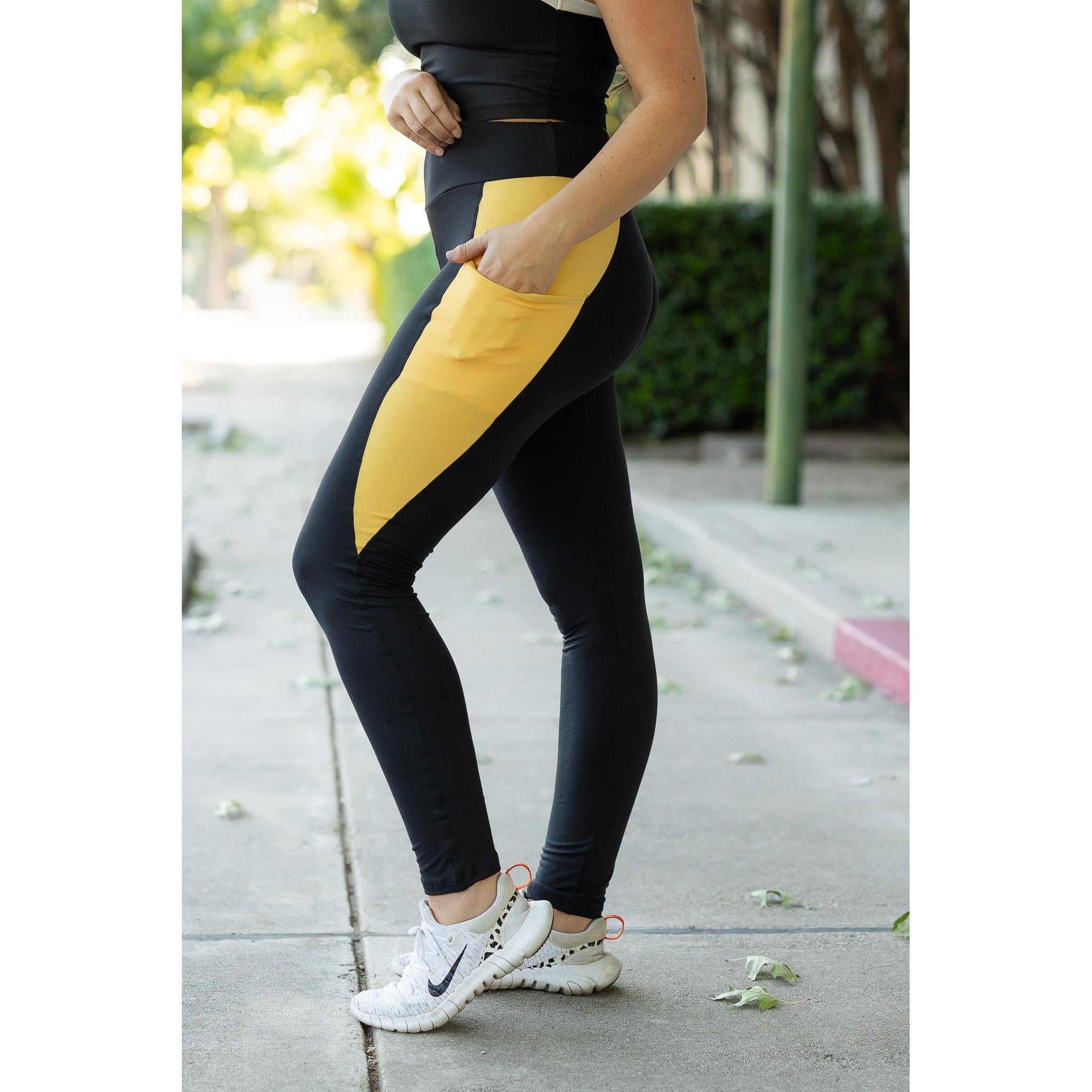 Yasmine - Yellow Panel Full-Length Leggings