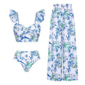 Summer Lotus Leaf Sleeve Split Swimsuit Women Seaside Vacation High Waist Thin Bikini