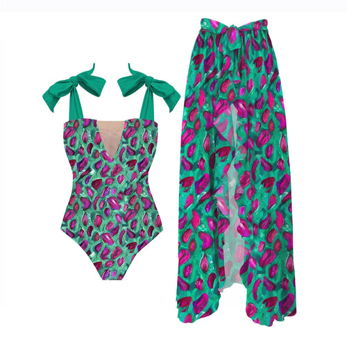 2-Piece Shoulder Ruffle Swimsuit With Cover Up Sexy Beachwear