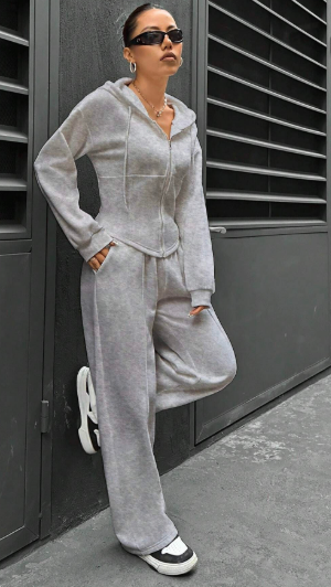 Women's Y2K Casual Two-Piece Set with Hooded Jacket